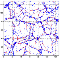  Rikastes superparvedes asetsevate galaktikaparvede jaotus supergalaktilistes koordinaatides. On näha, et paigutuses esineb teatav korrapära - rikaste superparvedega ümbritsetud tühikute läbimõõt on keskmiselt 120 megaparsekit (võttes Hubble konstandi väärtuseks 100 km/s megaparseki kohta) (Einasto kaasautoritega 1997).  